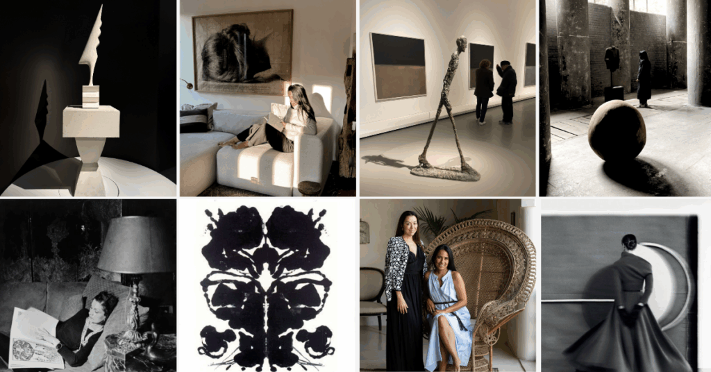 Creative Minds collage showing art, interiors and a creative woman at work, representing how creatives can manage multiple revenue streams with clarity.