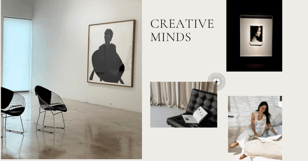 Artworks, interiors and portraits arranged in a visual moodboard, illustrating the rich creative world that can feed multiple revenue streams.